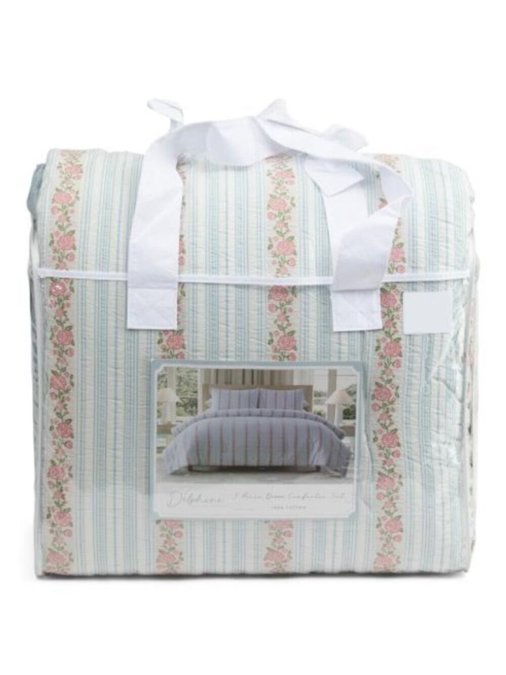 DELPHINE Cotton Floral Striped Comforter Set